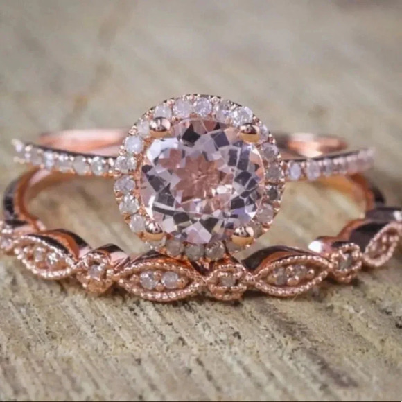 NEW! Dainty “Princess” 18K RG Sapphire Ring Set - Picture 5 of 7